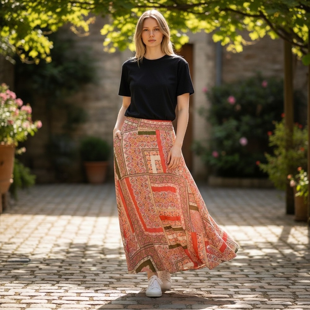Roz and Ali Boho Abstract Paisley Pull on Maxi‎ Skirt Size 1X Cottagecore Farm